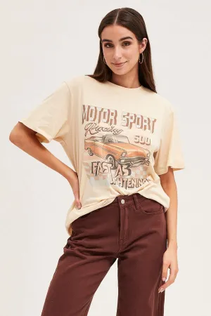 Casual Layer Wear Beige Oversized T-Shirt