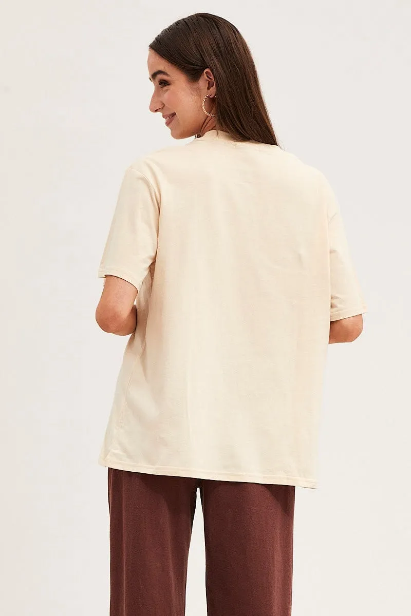 Beige Oversized T-Shirt Crew Neck Design Soft and breathable