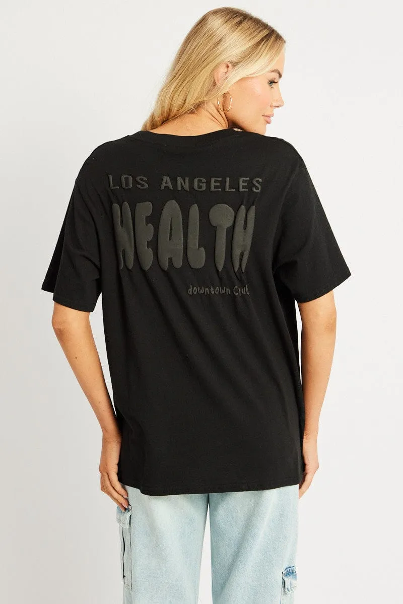 Black Graphic Tee Short Sleeve Outdoor Leisure Look Elegant