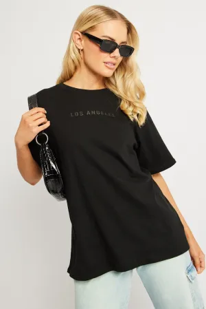 Polka Dot Pattern Black Graphic Tee Short Sleeve