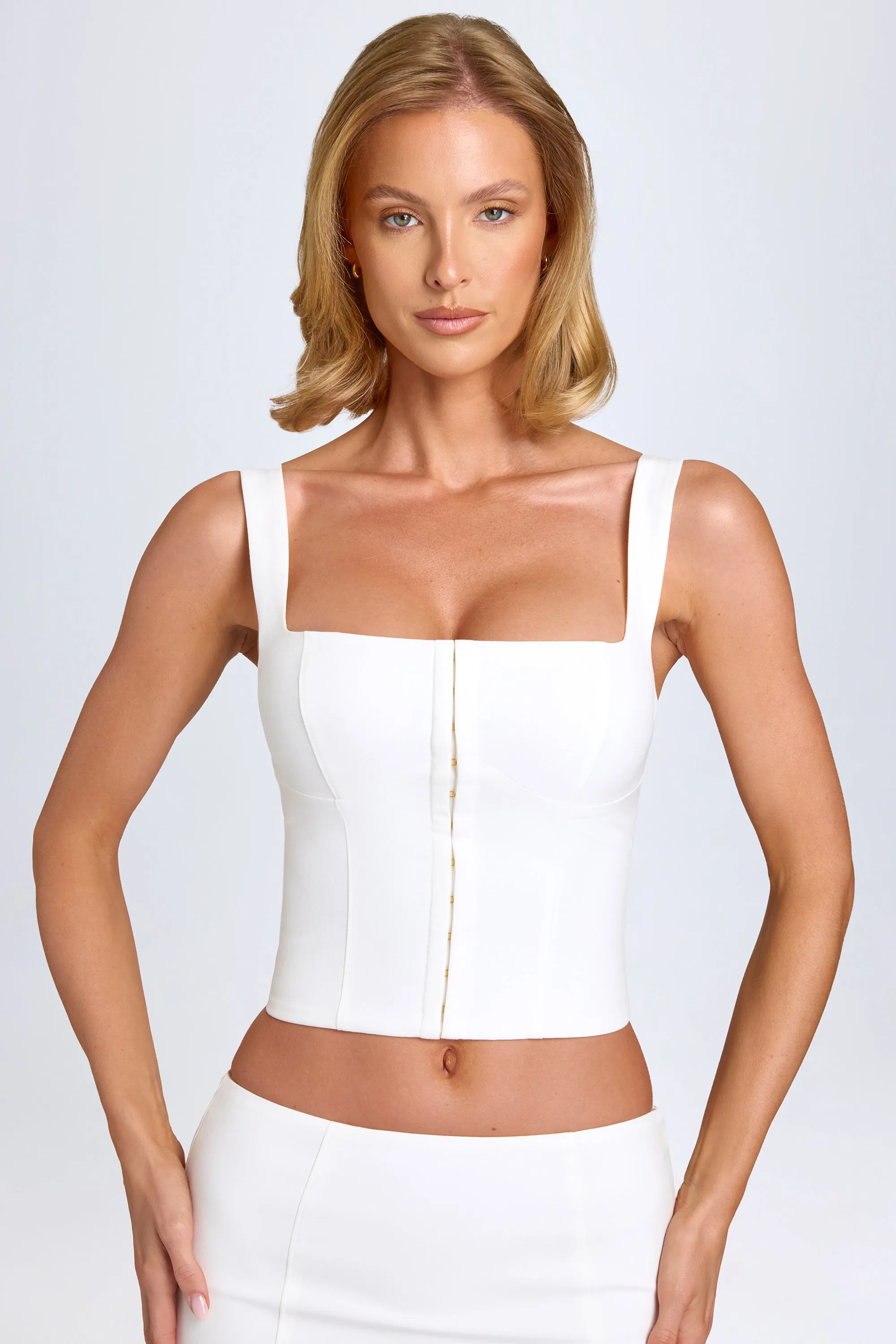 Hook-And-Eye Corset Top in White Functional Fit Smart Wear