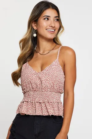 Frost Glow Boho Free Geo Print Ruffle Top Sleeveless