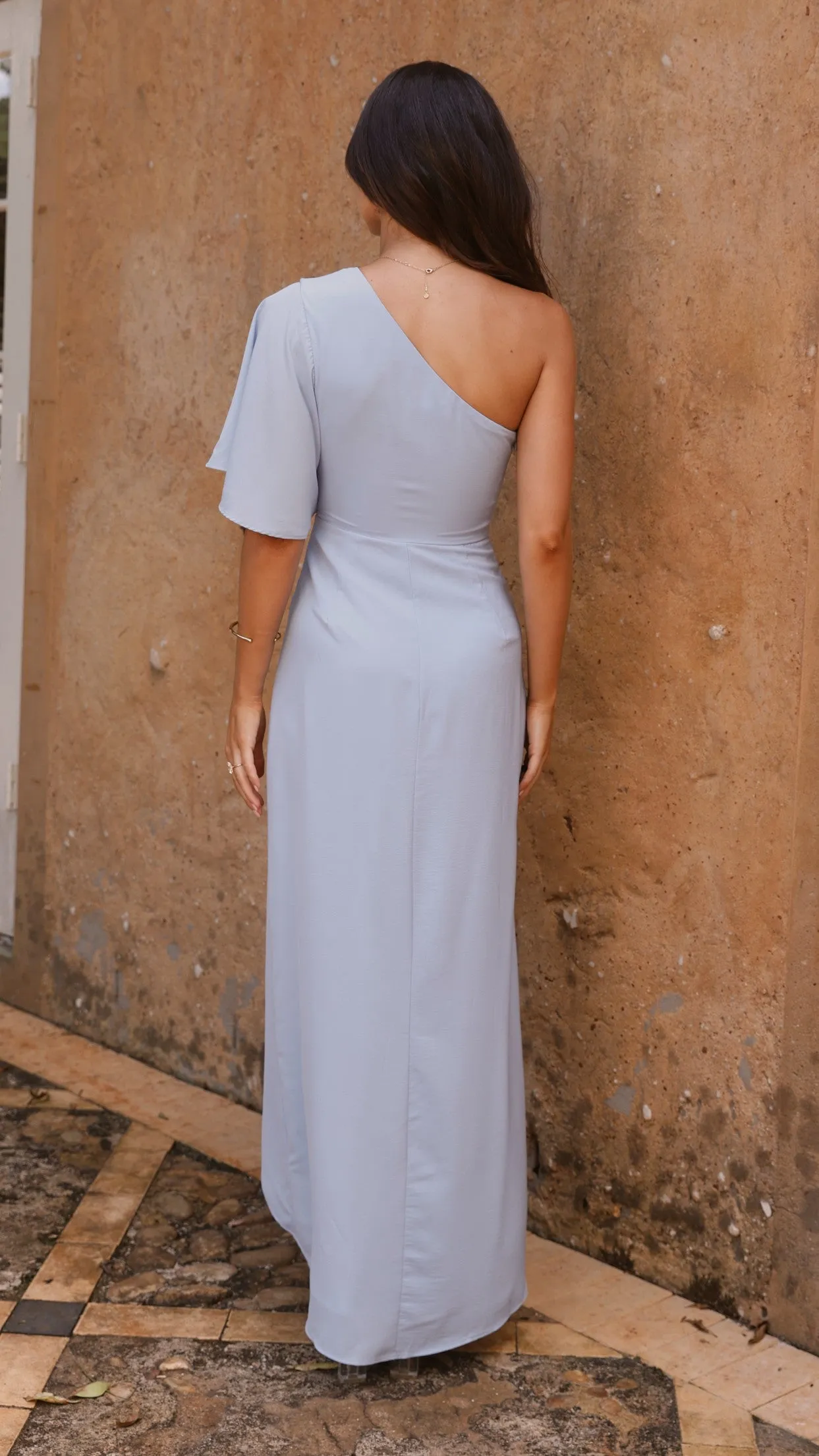 Bead Work Wild Flower Emma One Sleeve Maxi Dress - Blue