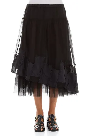Neat Mood Maternity Friendly Patch D??cor Black Silk Chiffon Skirt