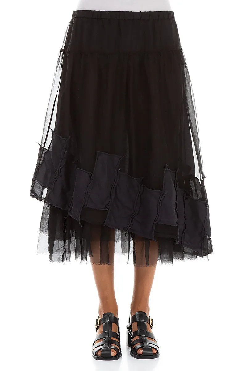 Neat Mood Maternity Friendly Patch D??cor Black Silk Chiffon Skirt