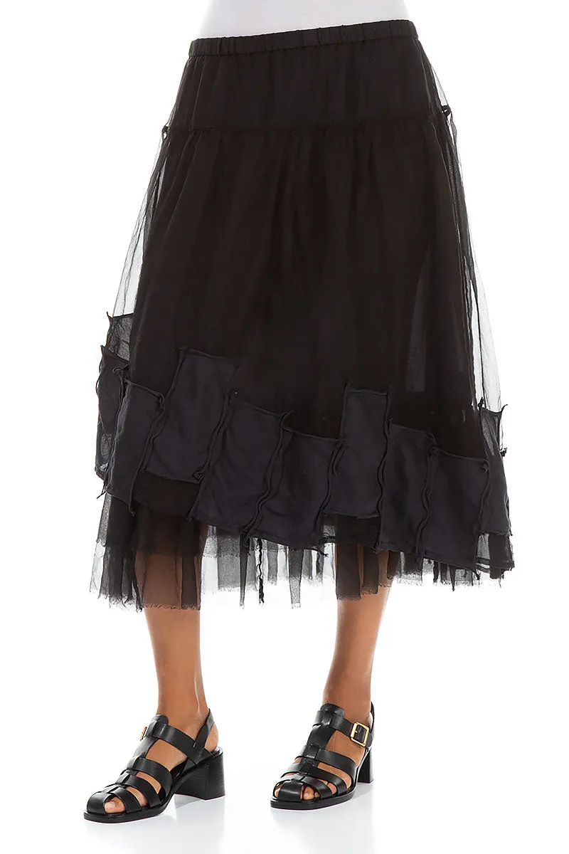 light colors Patch D??cor Black Silk Chiffon Skirt