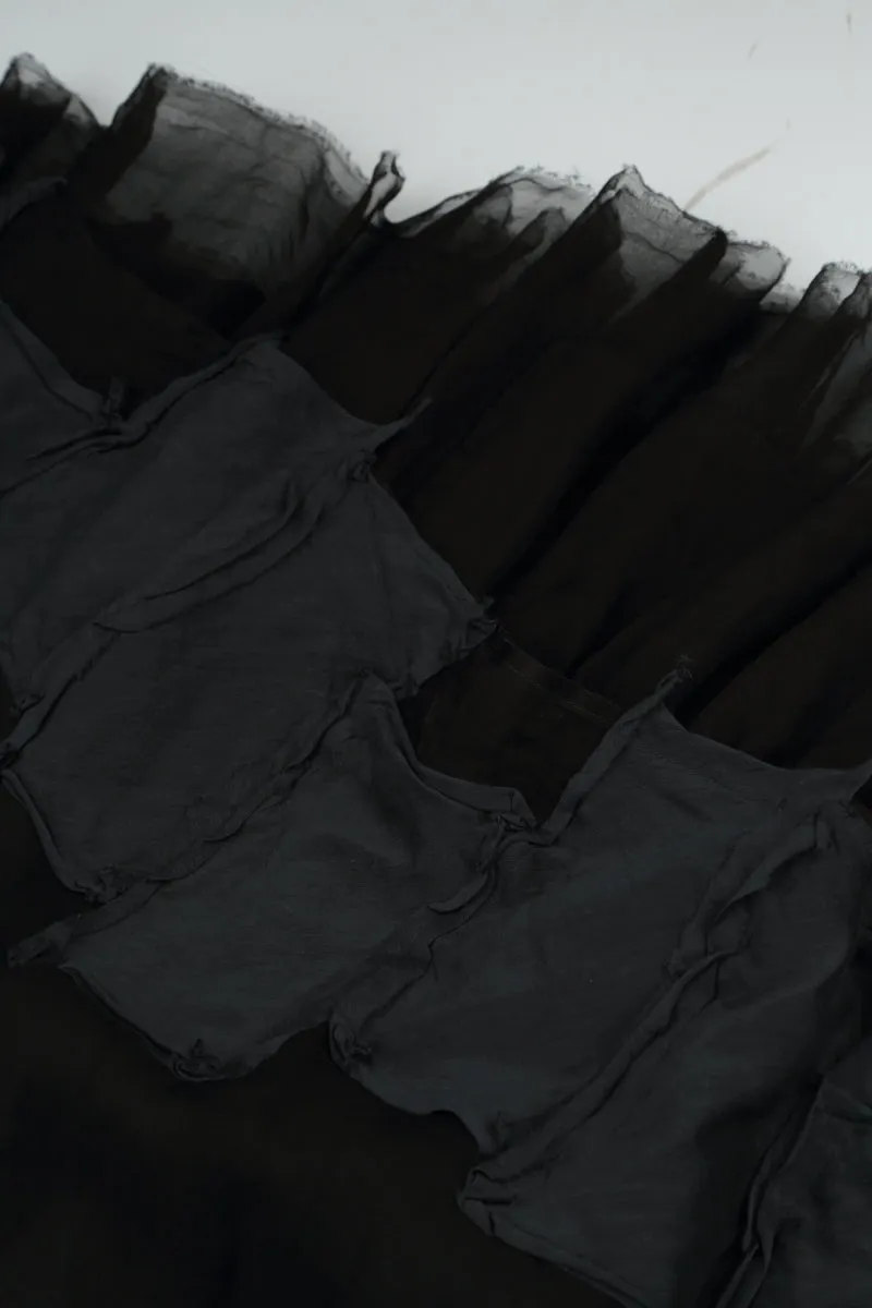 Comfy Style Patch D??cor Black Silk Chiffon Skirt