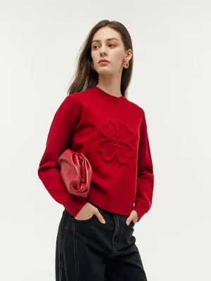 Tencel Wool Blend Four-Leaf Clover Embossed Women Sweater Comfy And Warm Ergonomic Sleeve Engineering