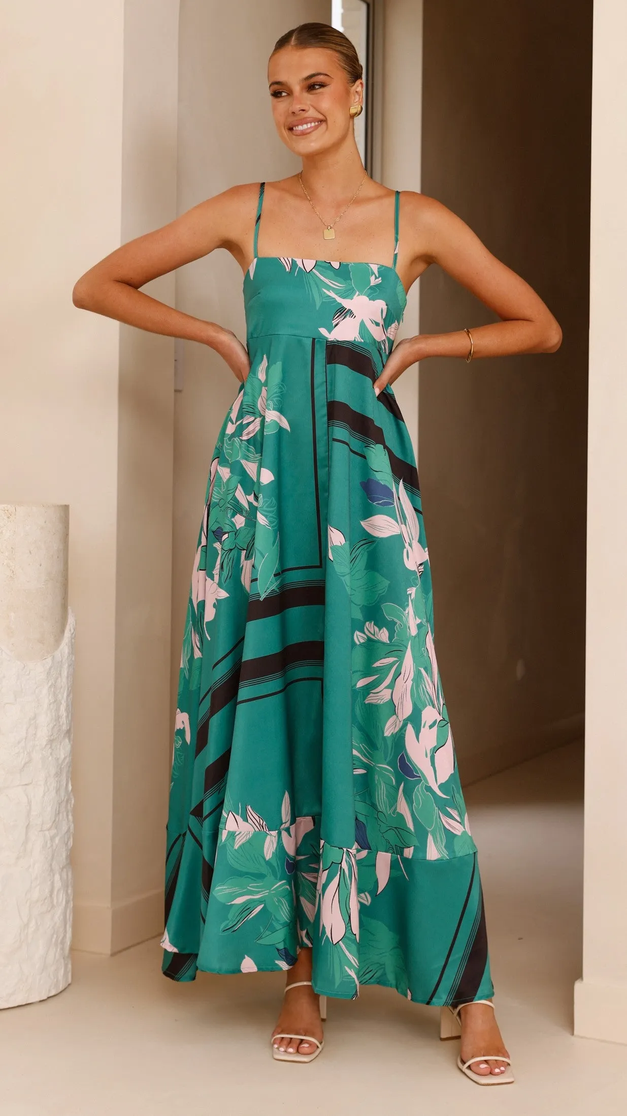 Kaethe Maxi Dress - Green/Pink The flattering cut of this dress creates a polished appearance without being overly fussy Cloud Soft