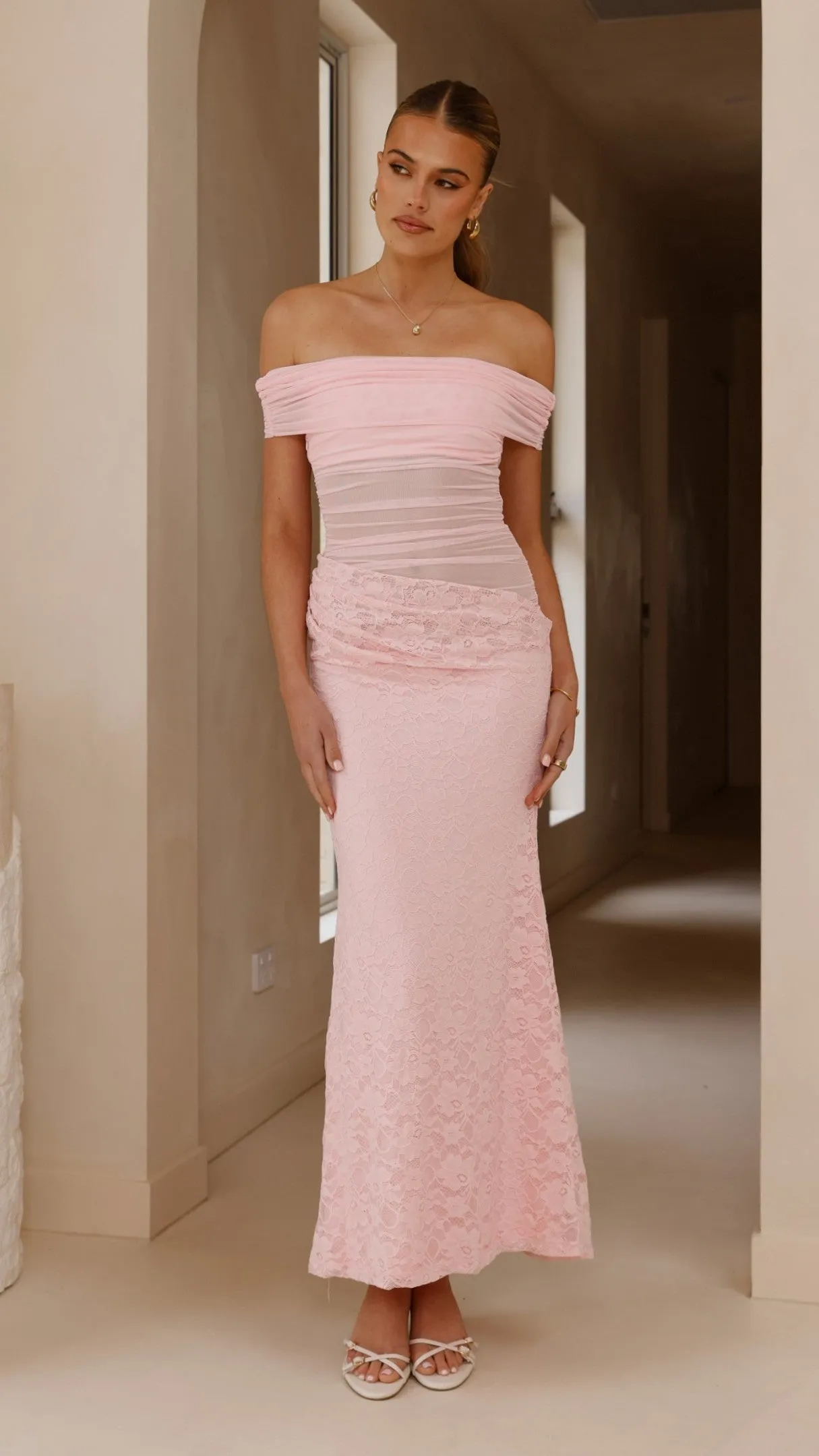 Tiarna Off The Shoulder Maxi Dress - Pink Burgundy Deep