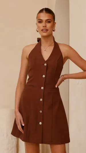 Charming Vibe Bar Beat Maia Halter Neck Mini Dress - Brown