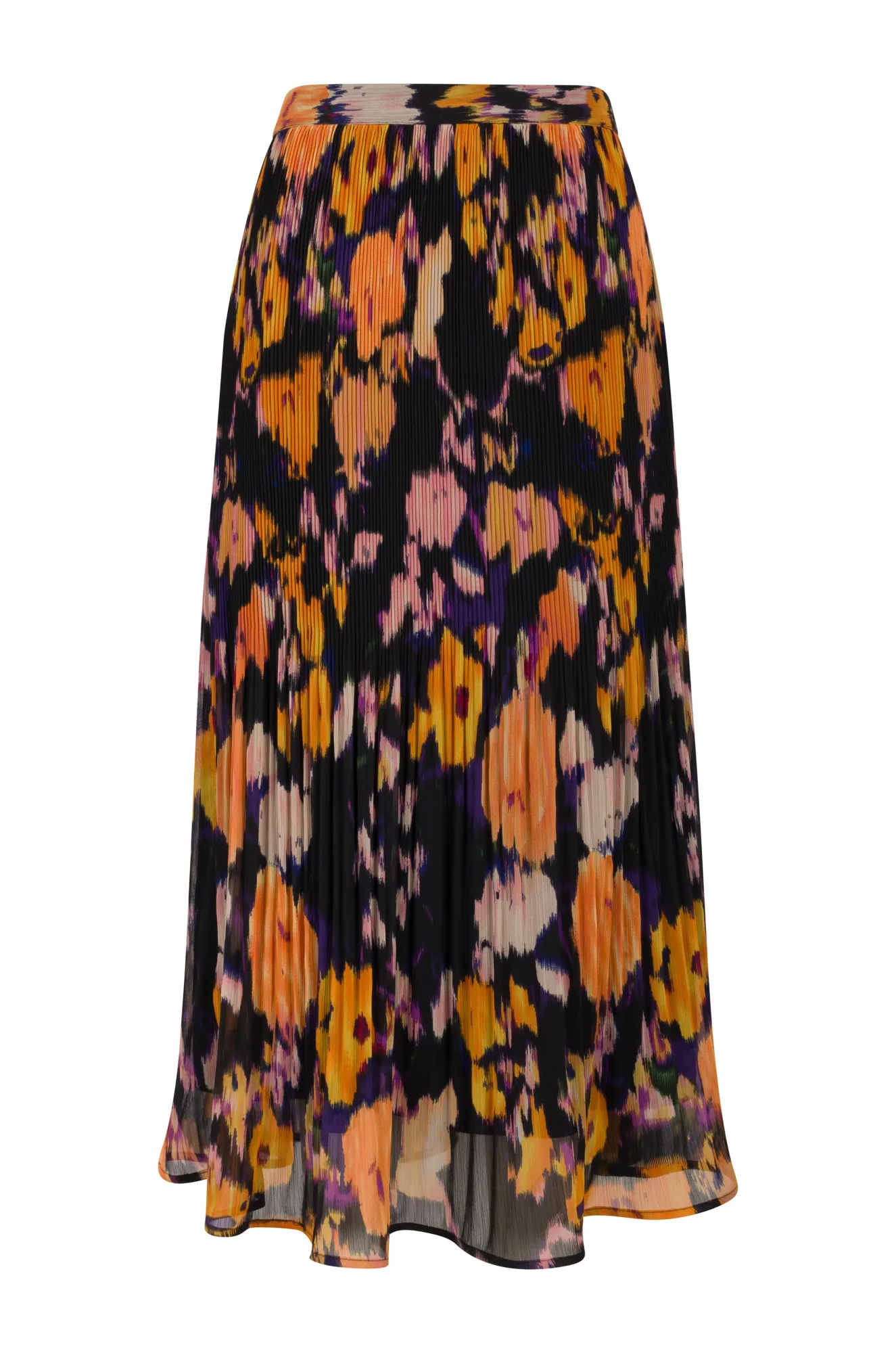 Mini pleat printed Chiffon Skirt | Orange Black Daisy | 8573AR Modern Look Crisscross Details