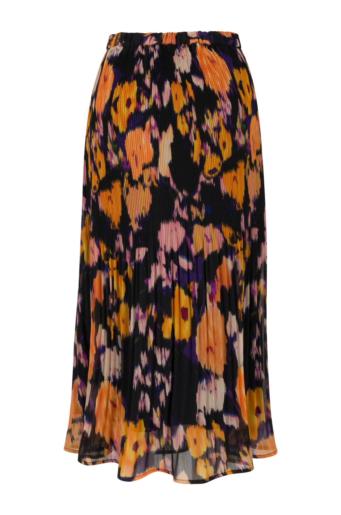 Thermoregulating Fabric Mini pleat printed Chiffon Skirt | Orange Black Daisy | 8573AR