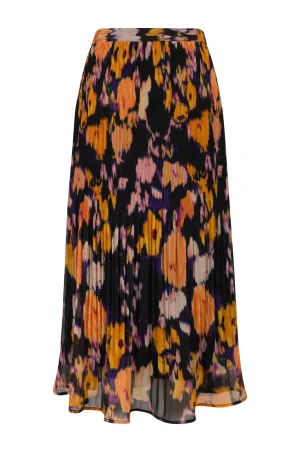 Mini pleat printed Chiffon Skirt | Orange Black Daisy | 8573AR Classic Appeal