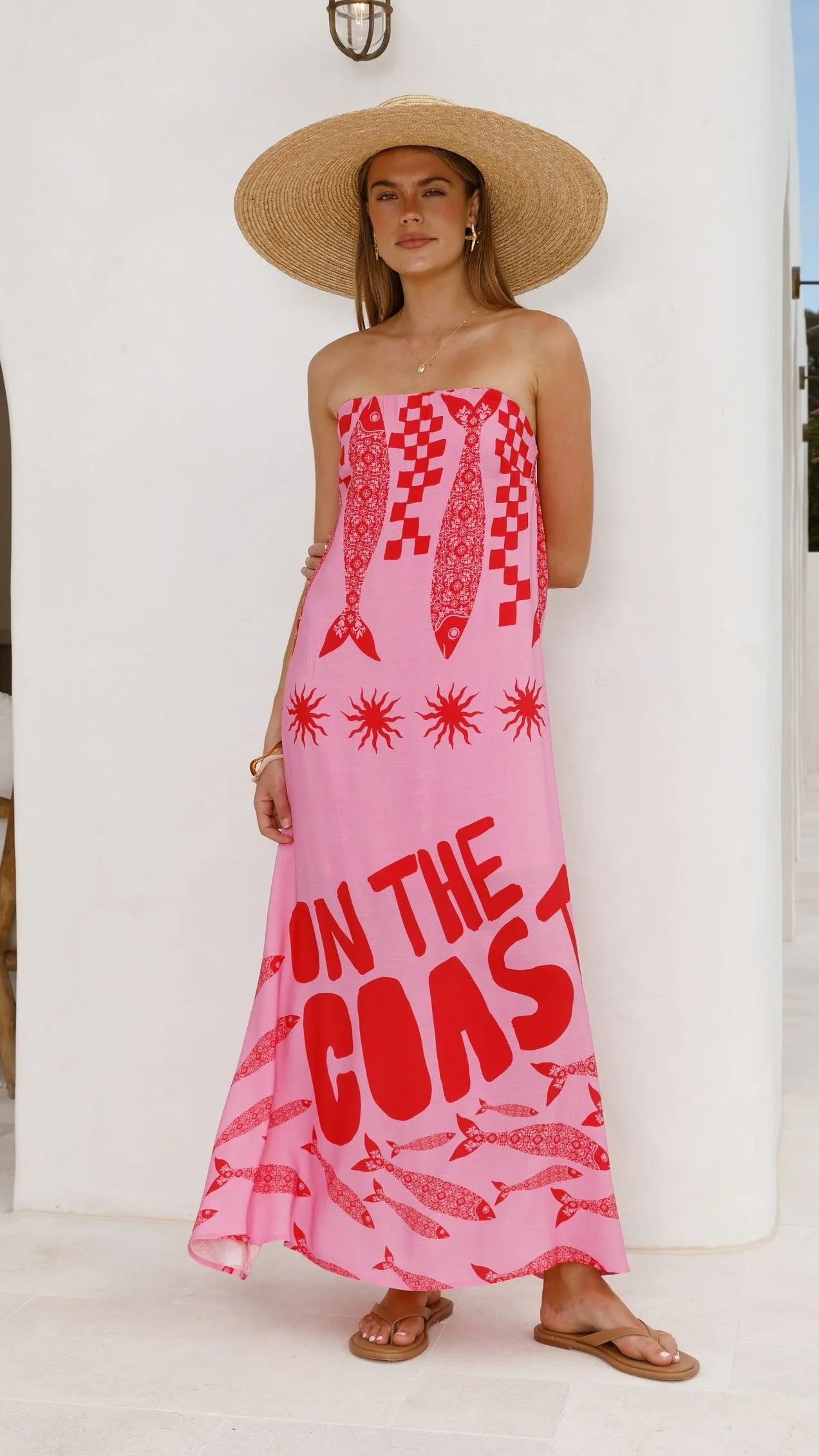 Elidie Strapless Maxi Dress - Pink/Red Tide Heroine Mood The simple silhouette of this dress makes it easy to style for both day and night wear