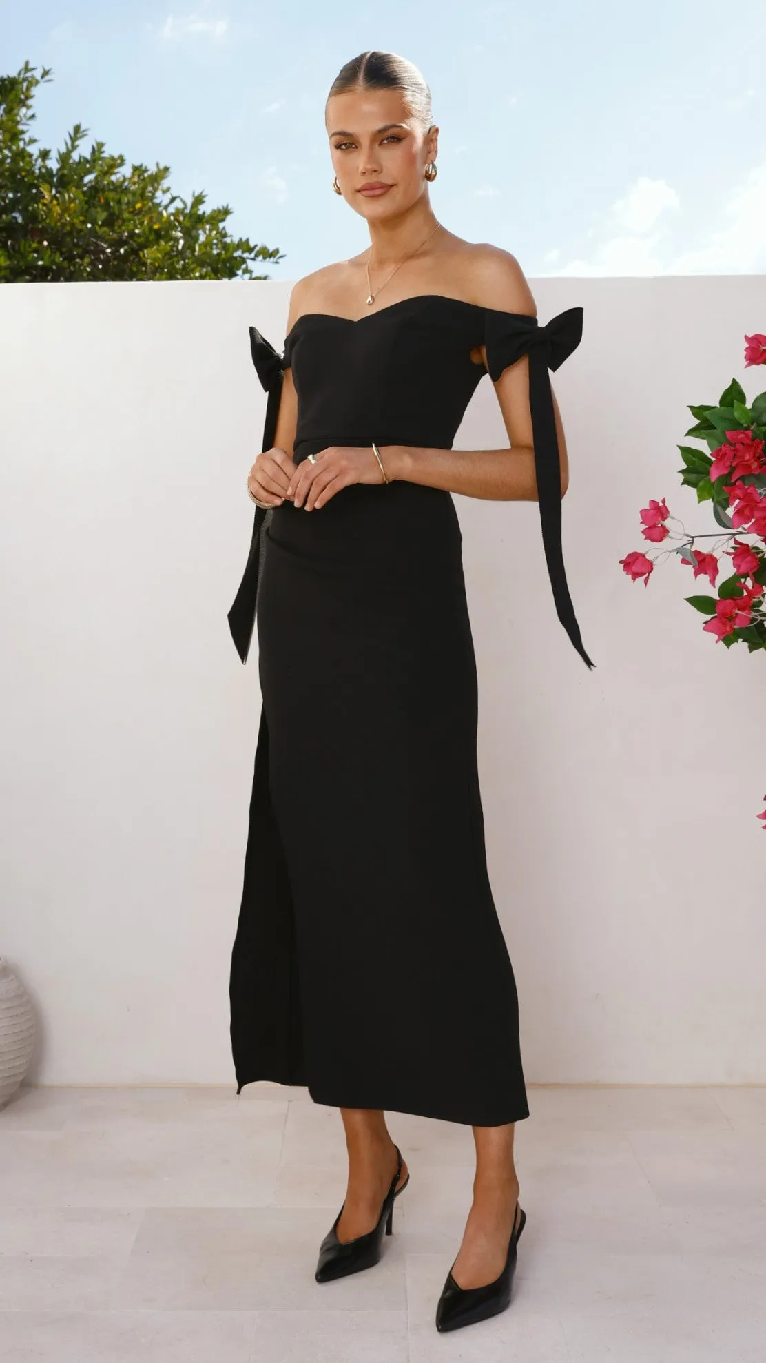 Zylah Off Shoulder Midi Dress - Black Bright and airy maxi