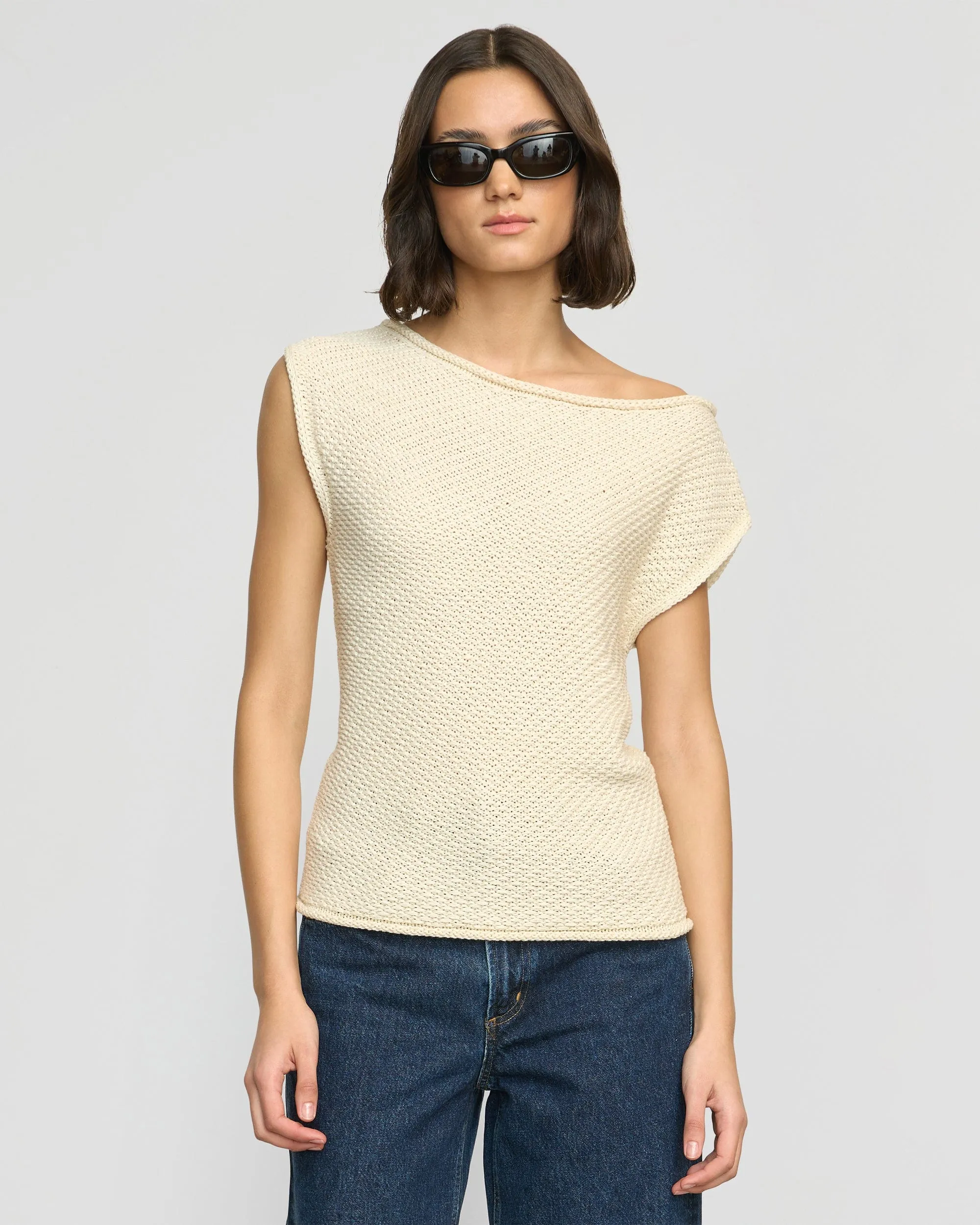 Chisa Textured Off-Shoulder Knit Top Simple Knit