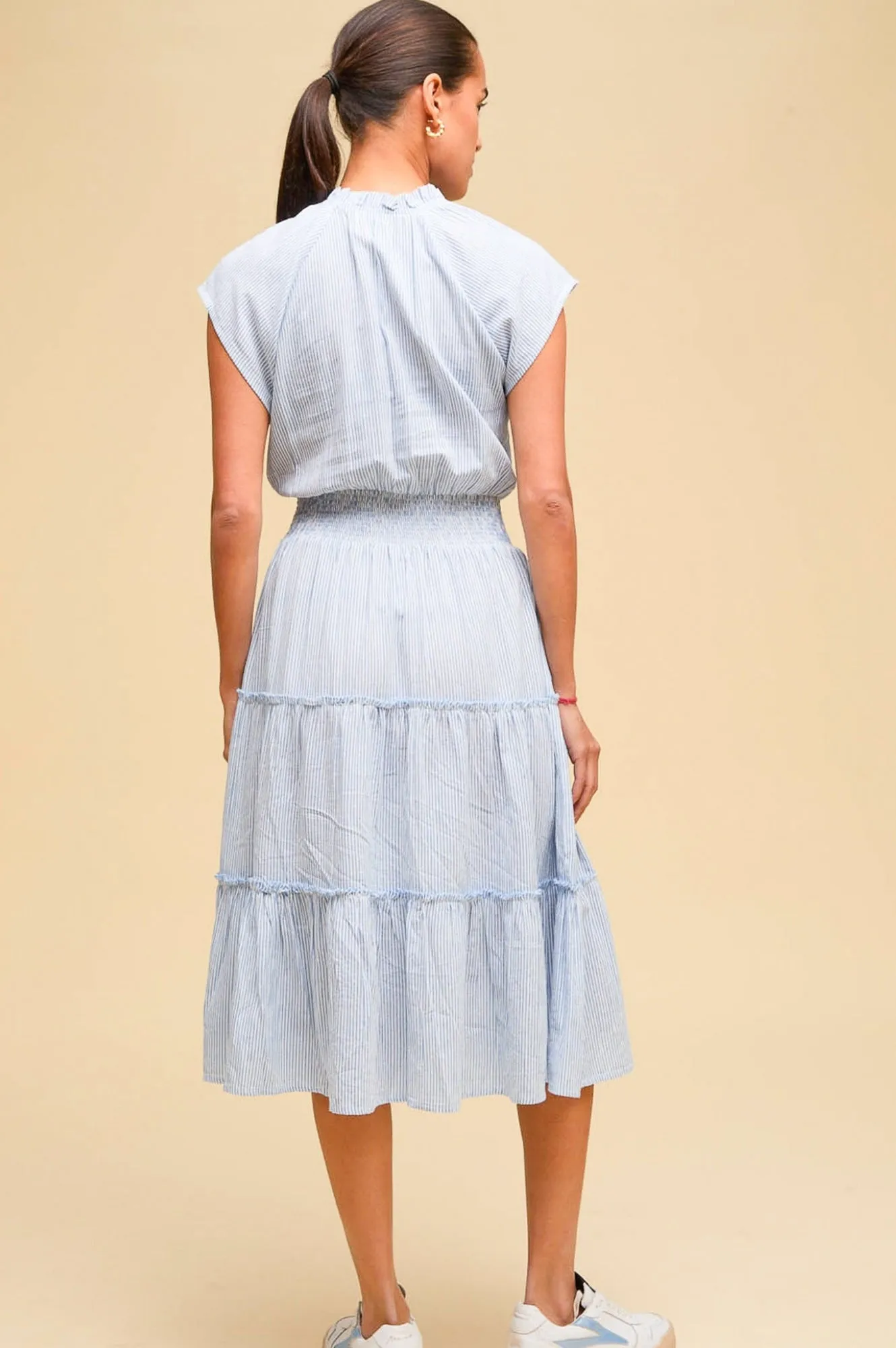 Riley Organic Cotton Dress | Stripe Blue/White Fur Warm