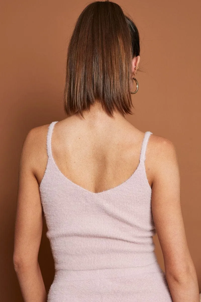 Pink Fluffy Knit Top Reflective details