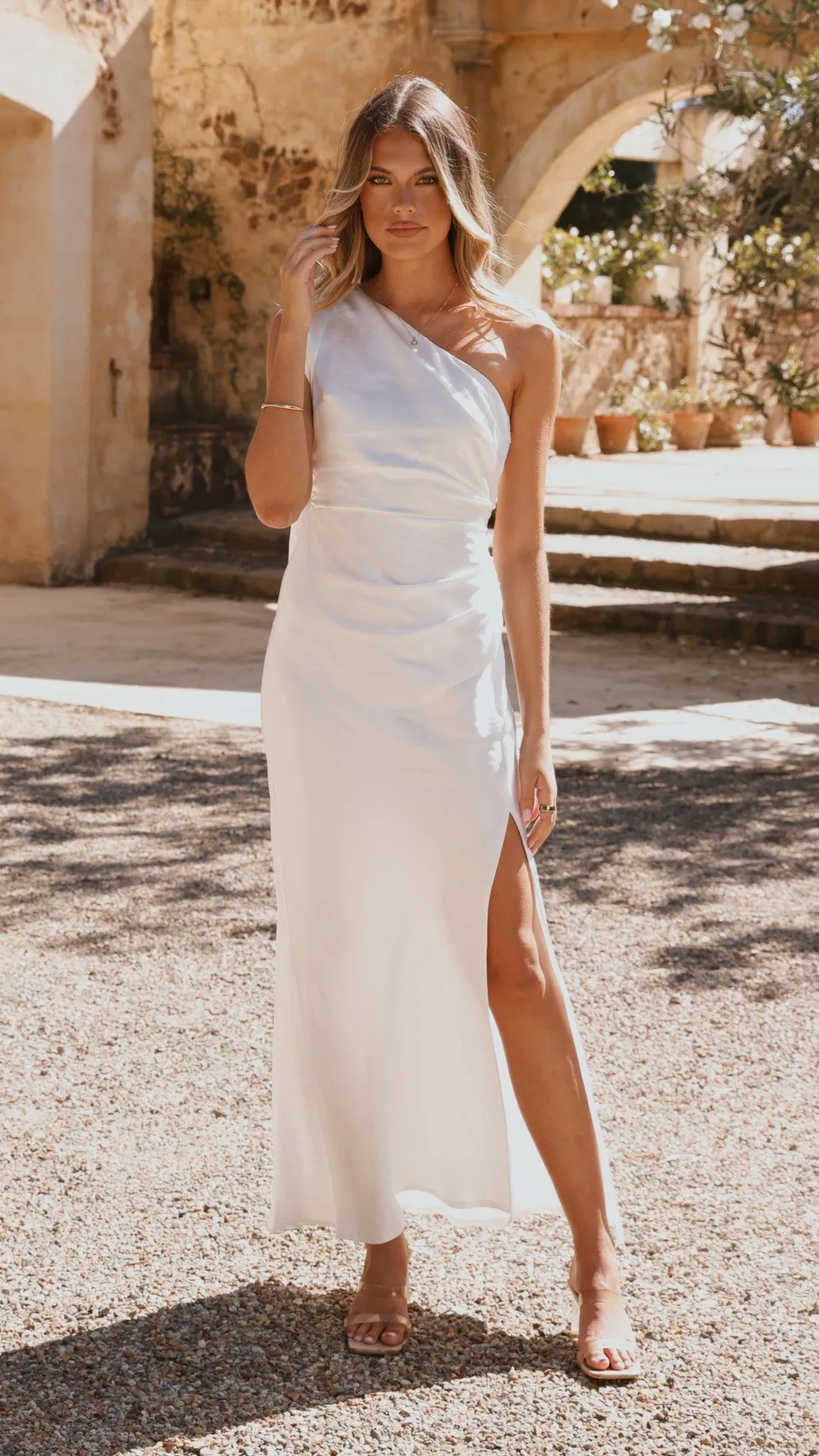 Galaxy Mist Halle One Shoulder Maxi Dress - Ivory