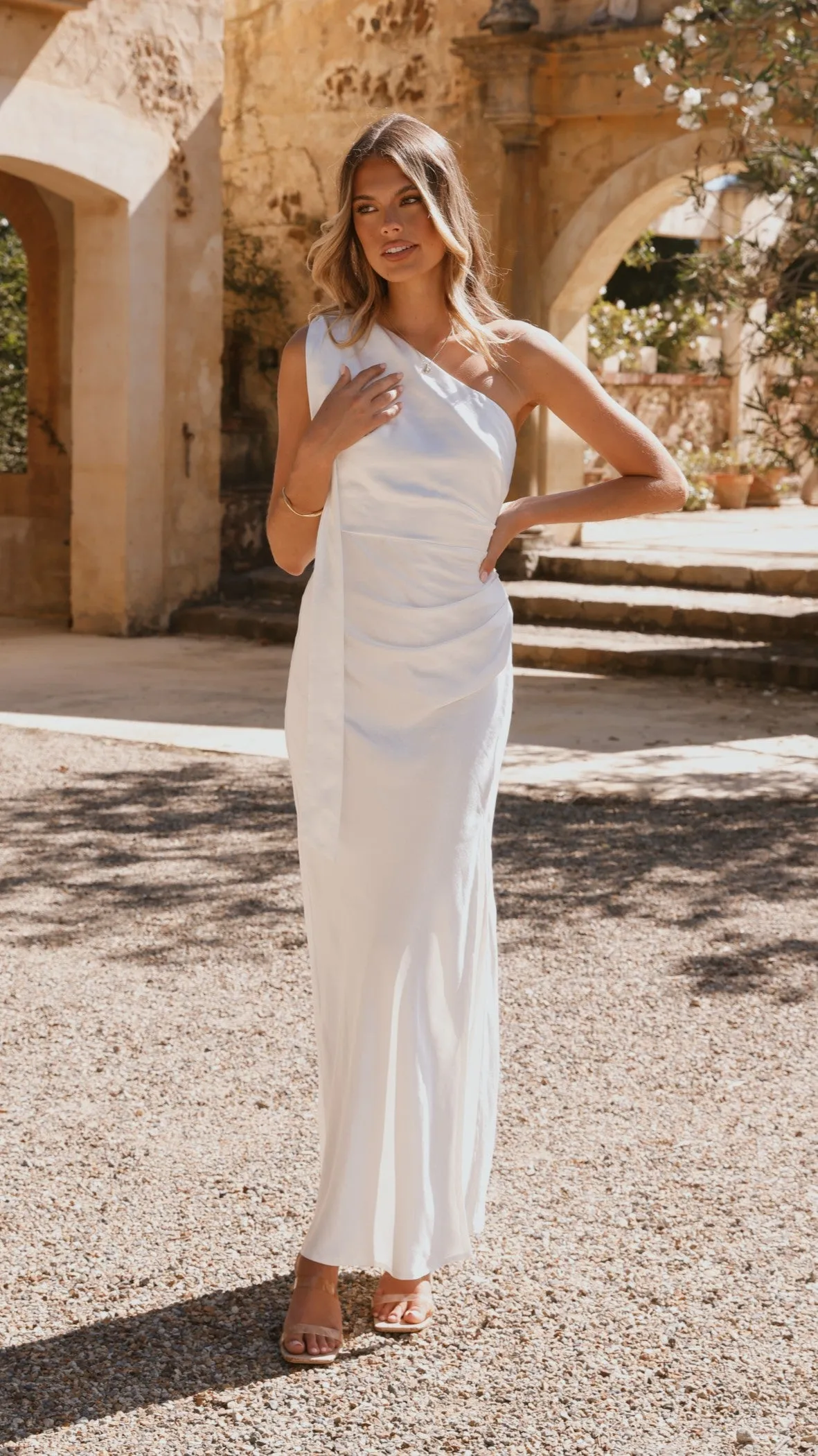 Halle One Shoulder Maxi Dress - Ivory Trendy evening gown for parties