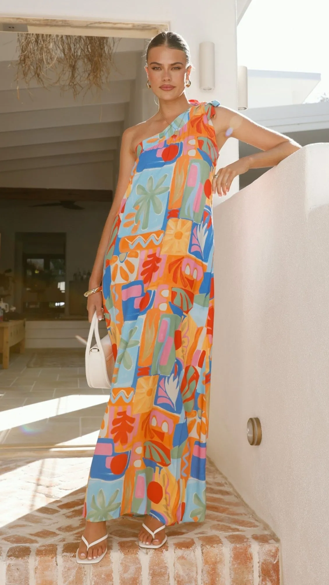 Herb Garden Mirror Glow Paxton One Shoulder Maxi Dress - Tropical Abstract