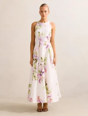 Sophia High Neck Printed Midi Dress Film Night Stylish Comfort