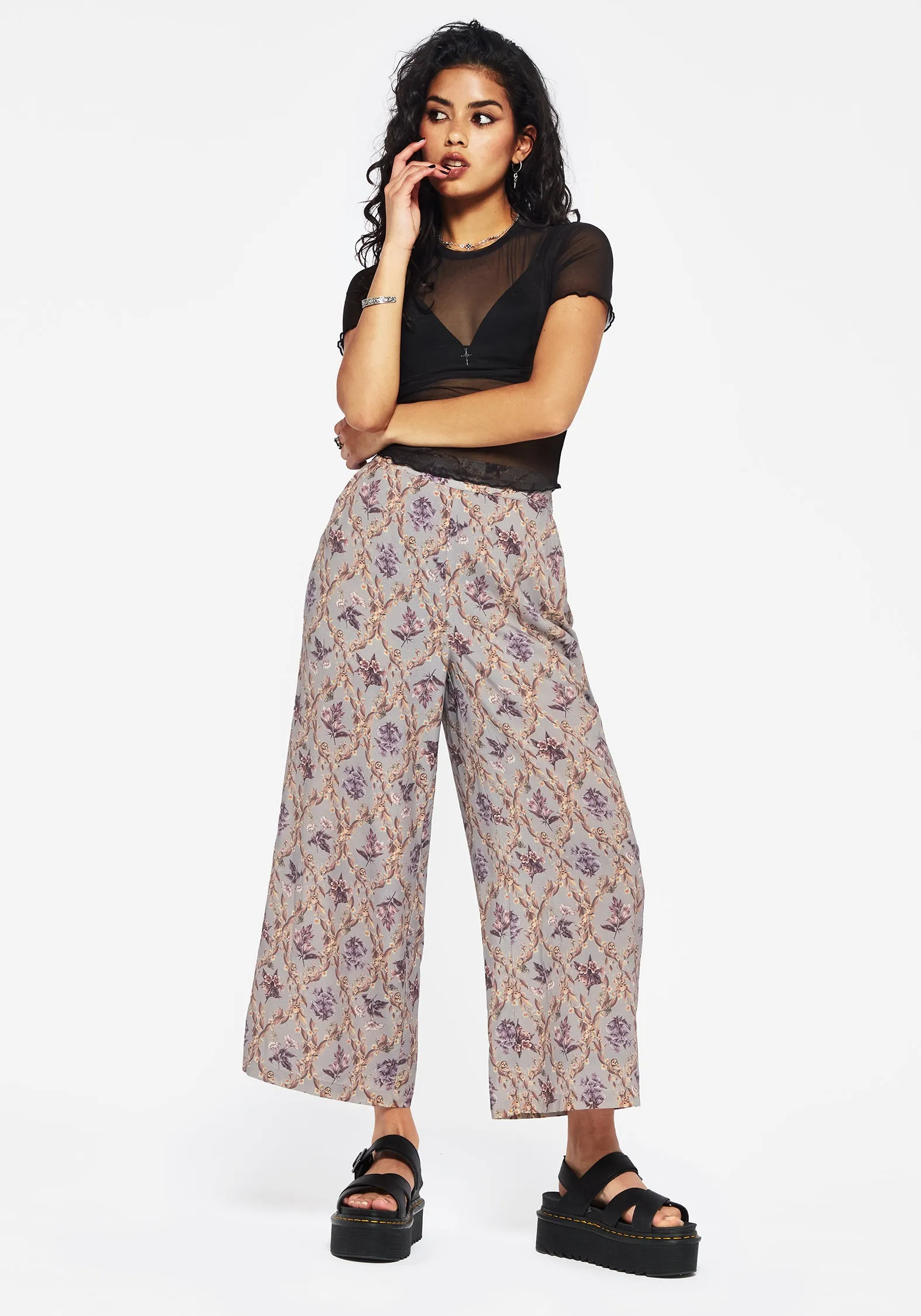 Everyday Style hypoallergenic Blossom Floral Tile Printed Wide Leg Culotte Trousers