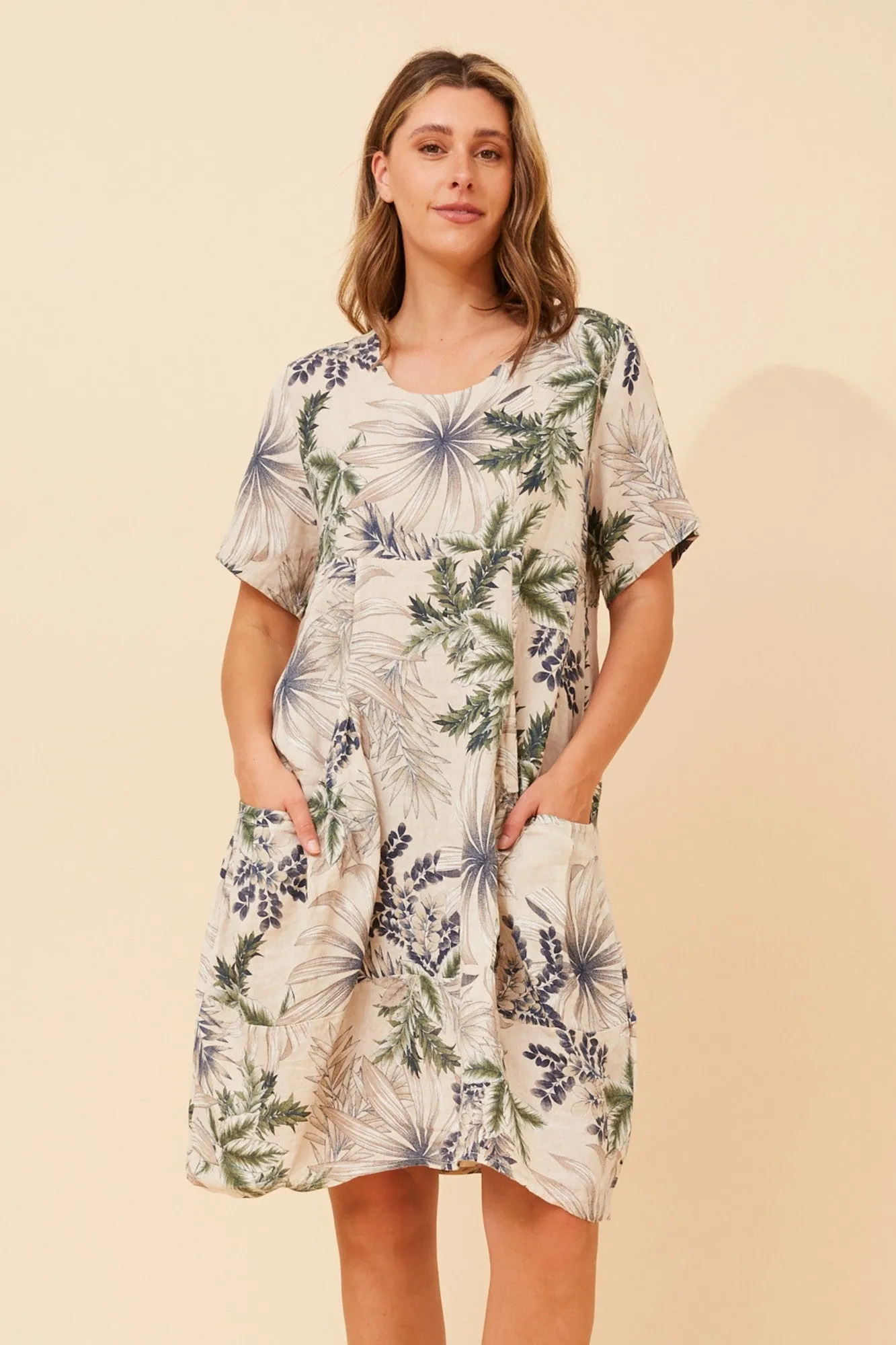 EUDORA LEAF PRINT LINEN DRESS Smart and Stylish Walk Friendly