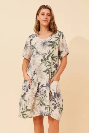 EUDORA LEAF PRINT LINEN DRESS Temple Way Elegant Option