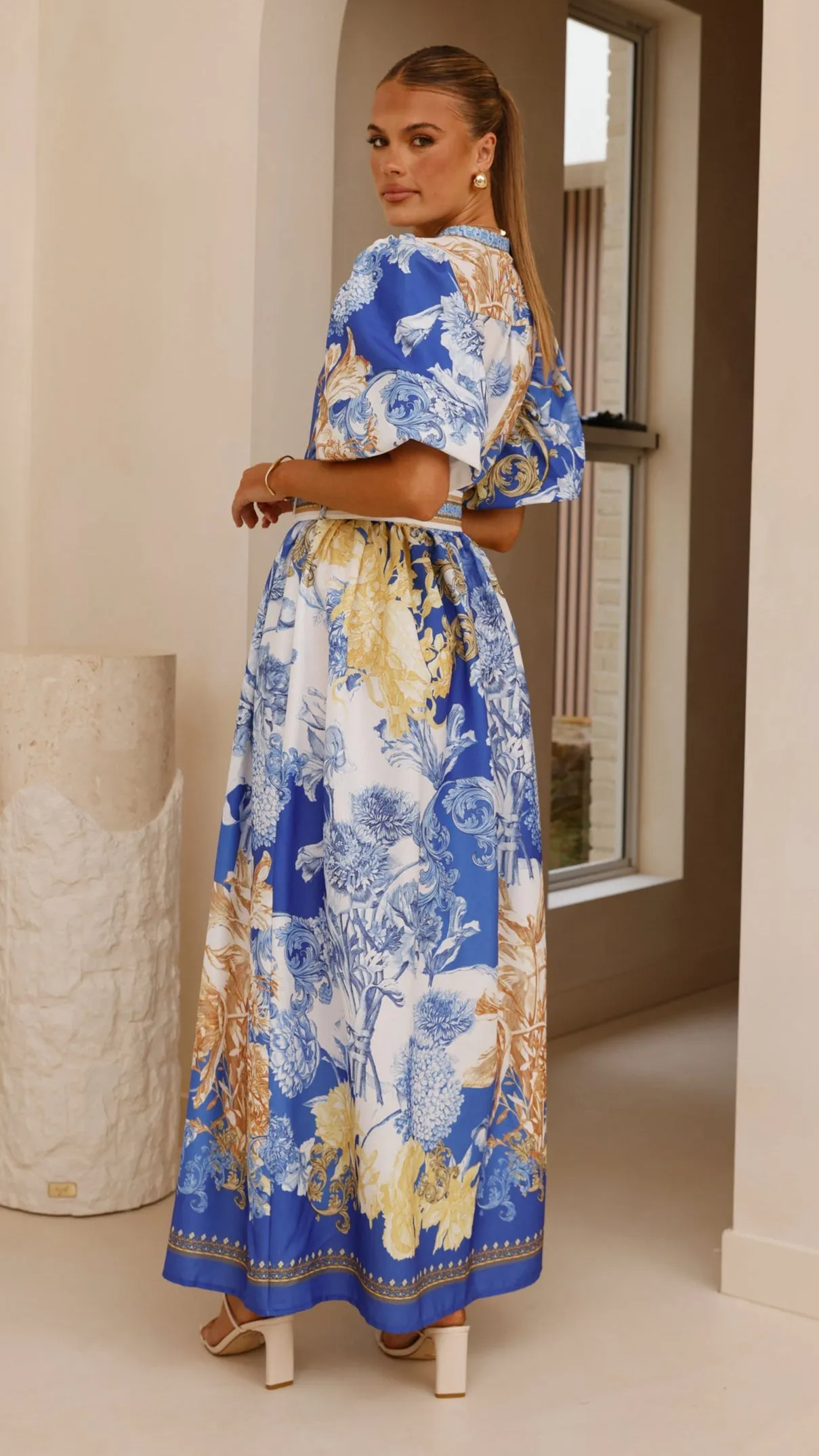 Bold Hue Wide Arm Vania Maxi Dress - Blue Doll