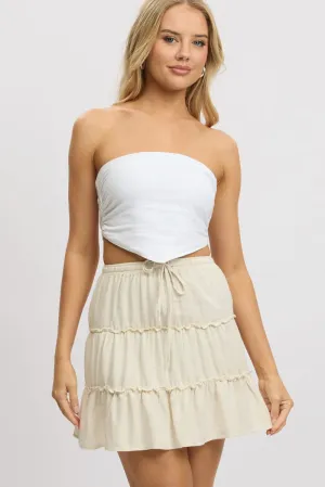 Beige Skater Skirt High Rise Tiered Mini Crossback Strap Easy Movement