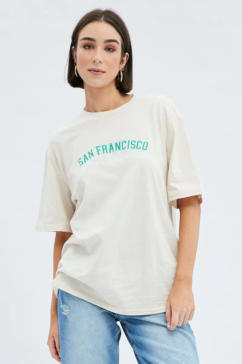 Versatile Outfit petite size Nude Short Sleeve Embroidered Graphic T Shirt