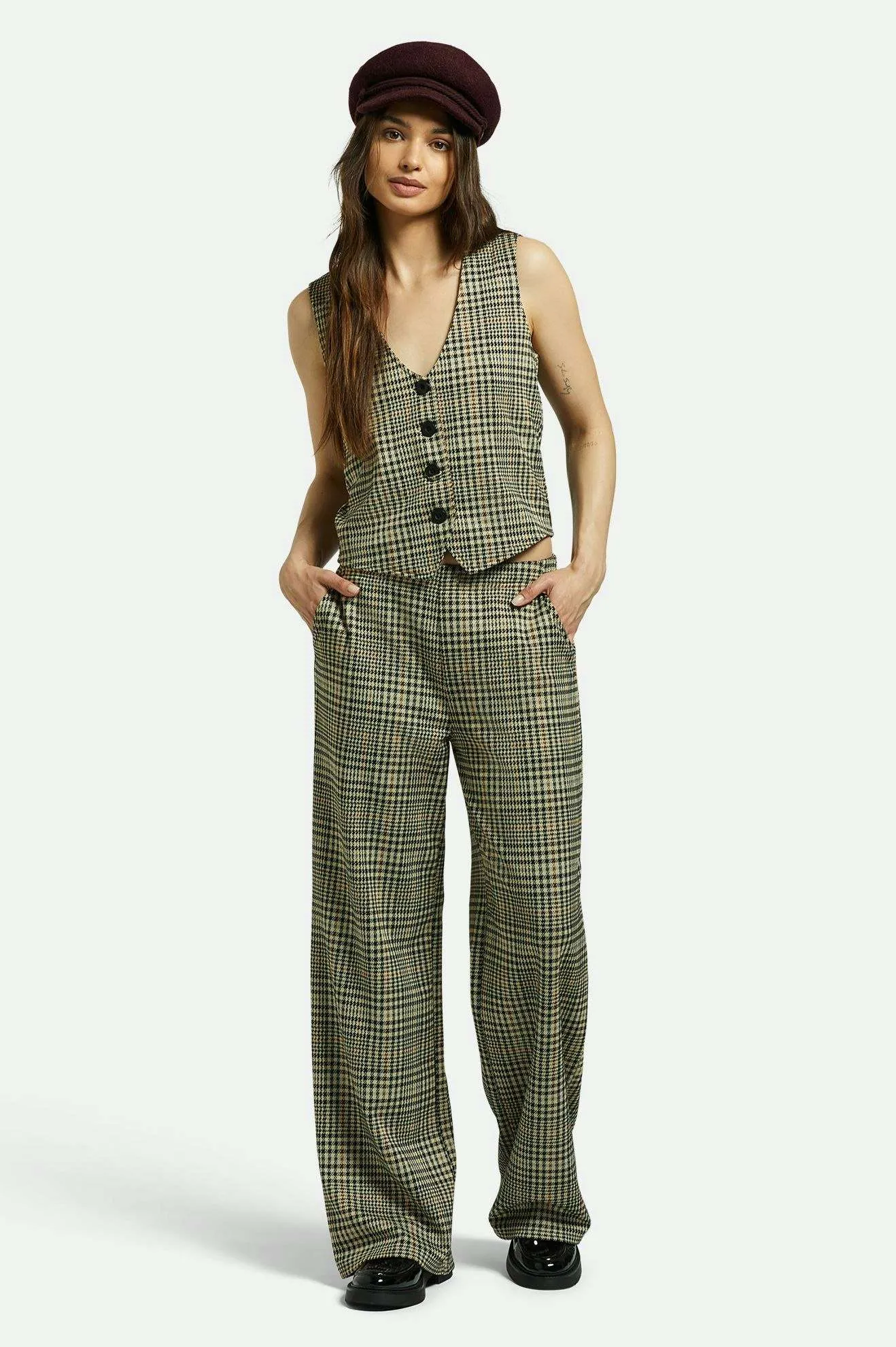 Menswear Plaid Leisure Trouser Pant - Winter White/Black Plaid Stylish Cut Basic Look