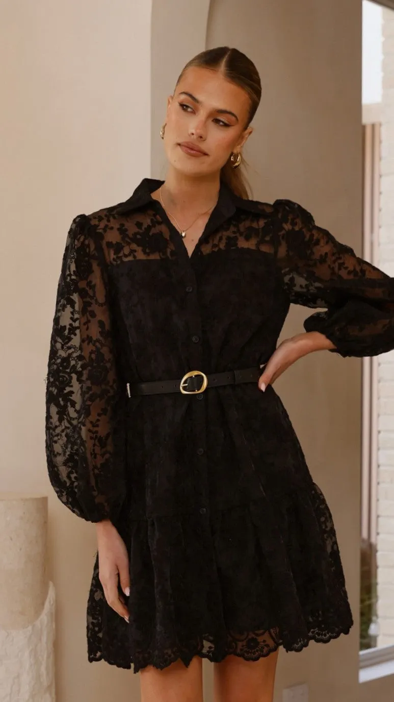 Easy Fashion Acacia Lace Mini Dress - Black