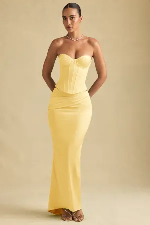 Breezy Flow Draped Low-Rise Maxi Skirt in Pastel Yellow