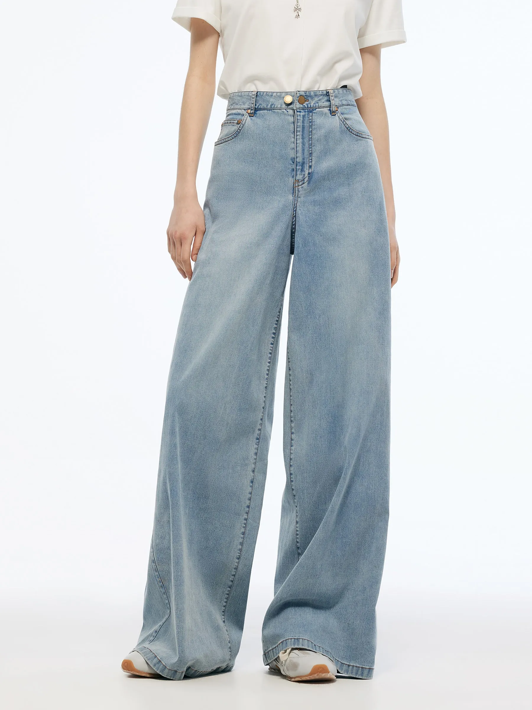 Everyday Fashion Lover Breathable Denim Denim Adjustable Waist Women Wide Leg Jeans