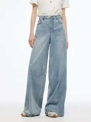 Affordable Autumn Days Breathable Denim Adjustable Waist Women Wide Leg Jeans