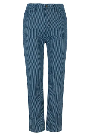 Premium Professional Wear Unisex Wear Travel Outfit Evening Stroll Minimalist Stripe Denim Short Jeans | Indigo Sky Stripe | 6891B1