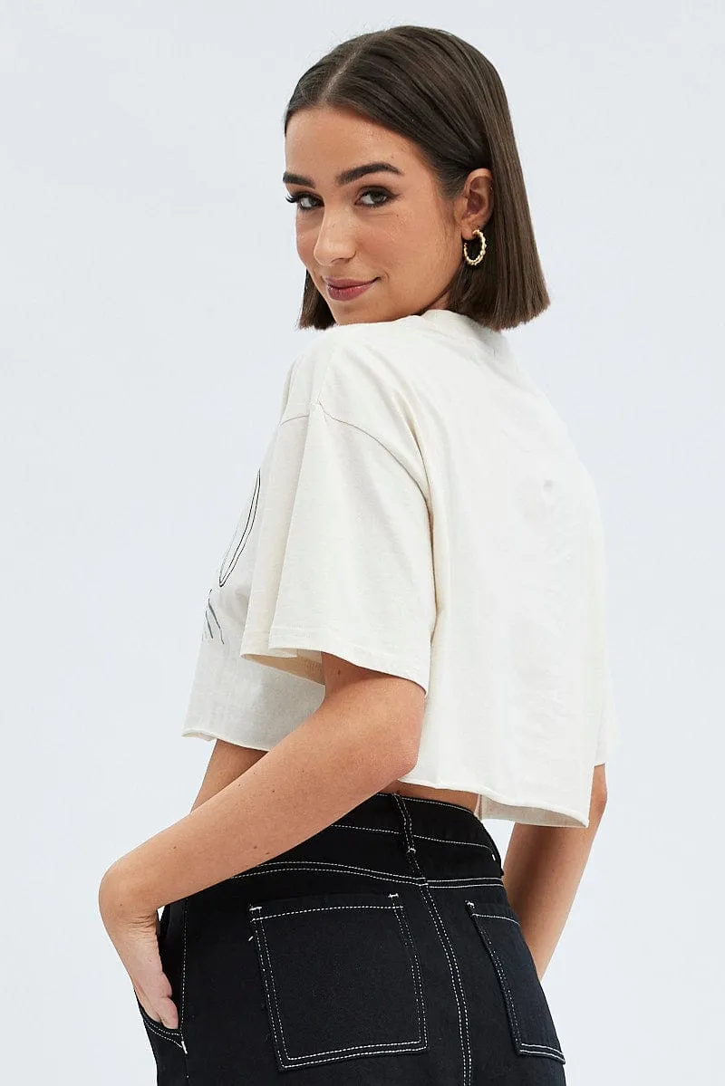 Unique Design Cool Comfort Beige Crop T-Shirt Short Sleeve Crew Neck