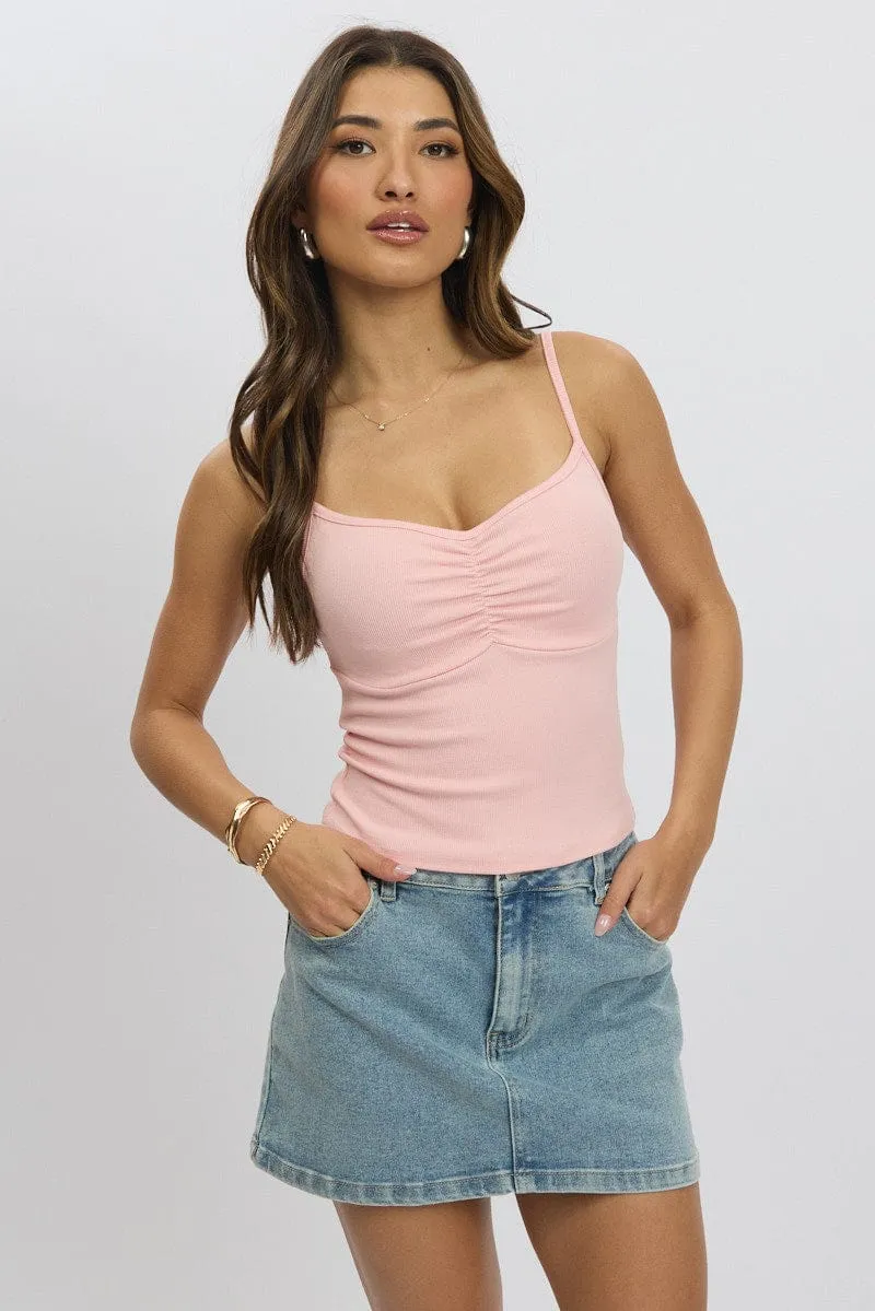 OrganicCotton Pink Singlet Top Round Neck