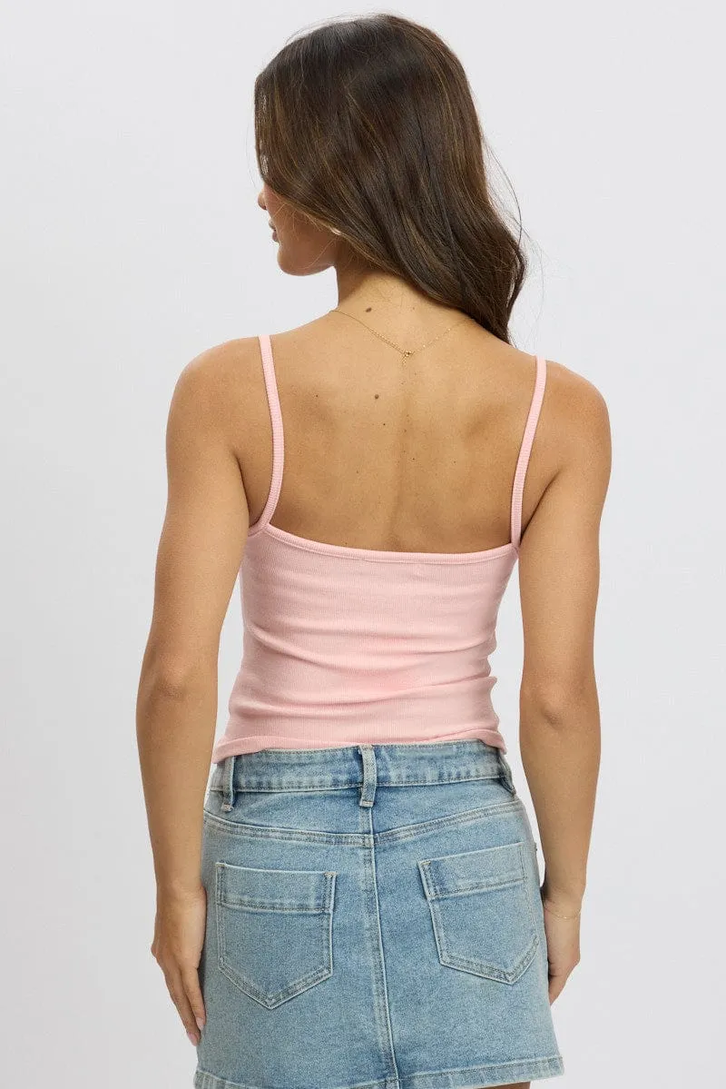 Crystal Soul Pink Singlet Top Round Neck