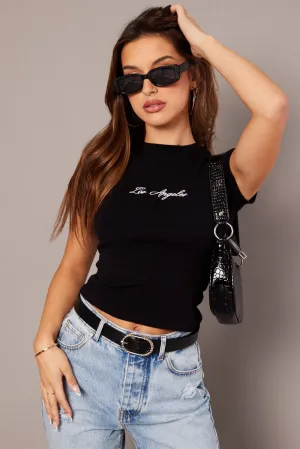 Feminine Appeal Black Graphic Tee Short Sleeve