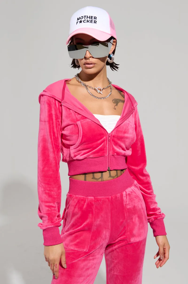 VELOUR GALORE FITTED ZIP UP IN PINK Winter Wear Quick-Dry Tech