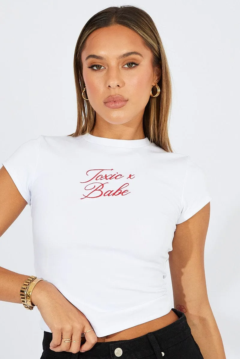 White Graphic Tee Short Sleeve High Density Cotton