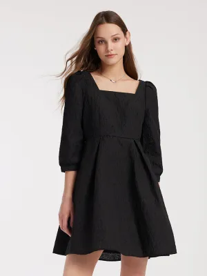Vibrant color Detachable Bow Jacquard Mini Dress