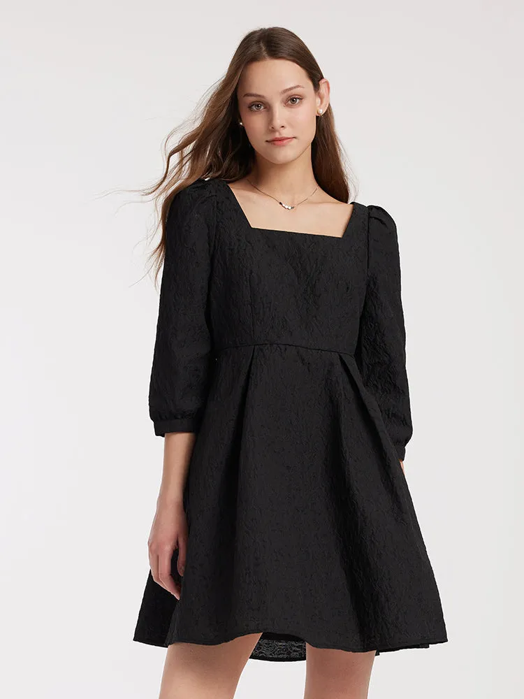 Vibrant color Detachable Bow Jacquard Mini Dress