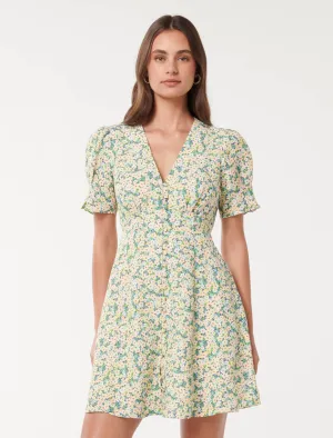 Chafe Guard Trendy Mood Saffron Printed Linen Mini Sun Dress
