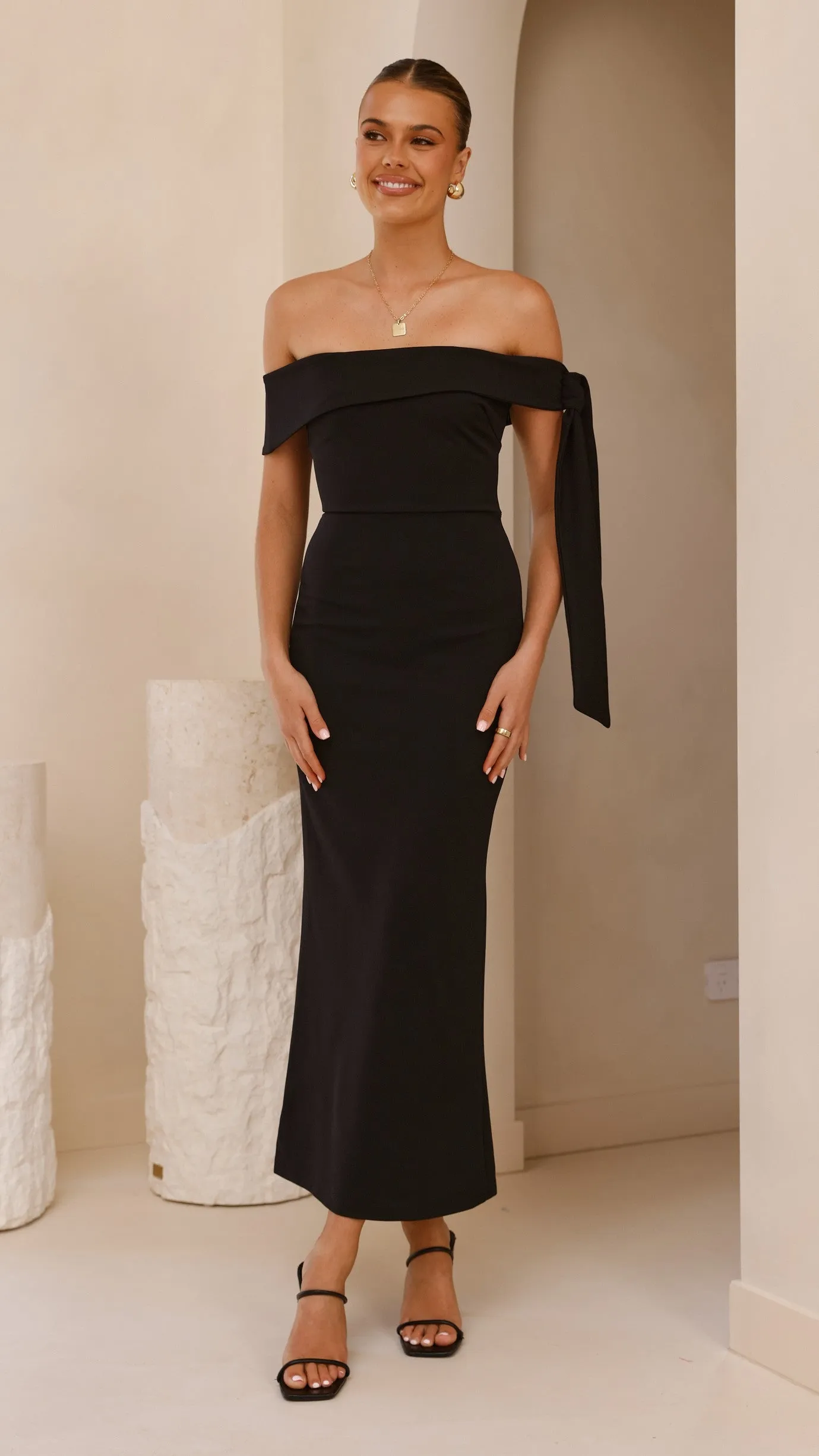 Fresh Air Space Glow Halen Off Shoulder Midi Dress - Black