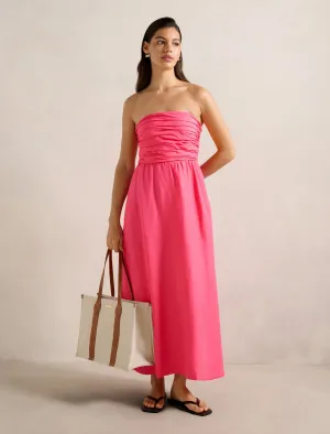 Comfort Fit Olive Grove Matisse Ruched Strapless Linen Midi Dress